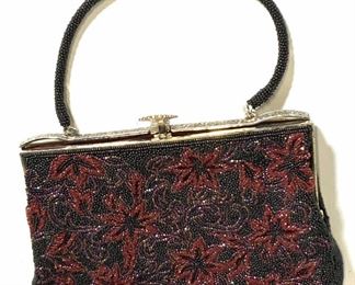 Vintage Beaded Snap Closure Black Clutch