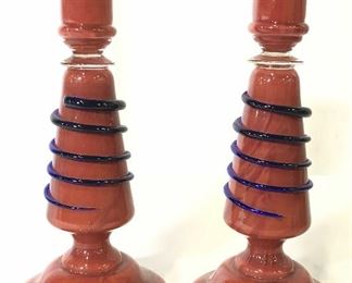 Pair Art Glass Candlesticks