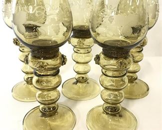 Set 5 Bohemian Glass Art Glass Goblets