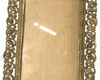 Antique Gilded Metal Filigree Picture Frame