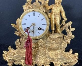 Vintage Gilded Bronze Mantle Clock