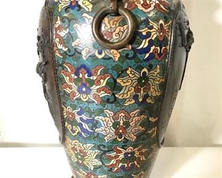 Vintage Cloisonne & Bronze Asian Table Lamp