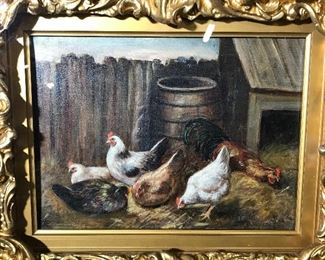 Oil on Canvas Painting W 24k Gilt Wood Frame