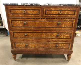 Vintage Wooden Marble Top 5 Drawer Chest