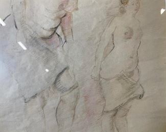RAPHAEL SOYER Signed Nudes Watercolor Painting