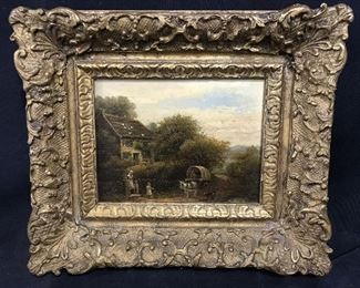 Oil Painting on Board Colonial Home