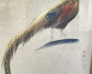 Signed Chinese Hand Colored Bird