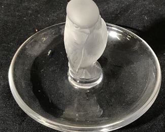 LALIQUE France Sparrow Art Glass Ring Try