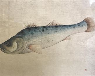 Signed Chinese Watercolor Painting Fish