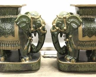 Pair Vintage Asian Porcelain Elephants