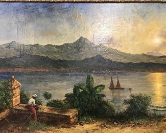 Oil Painting on Board Tropical Seaside Landscape