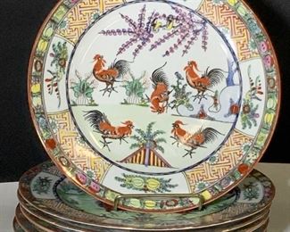 Set 75 Asian Rooster Porcelain Dinnerware Set