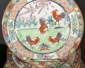 Set 76 Asian Rooster Porcelain Dinnerware Set