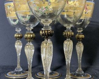 Set 6 Venetian Glass Stemware Goblets