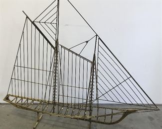 Gold Toned Metal Ship Artwork 41 in H