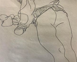 Signed Nude Woman Drawing AFTER Egon Schiele
