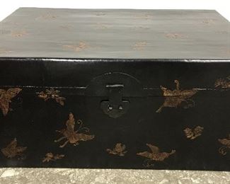 Vintage Asian Leather & Wood Chest