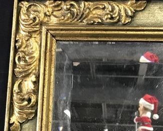 Antique Green & Gilt Framed Beveled Edge Mirror