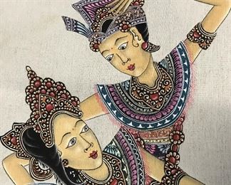 Lot 4 Balinese Painted Linen Wall Scrolls