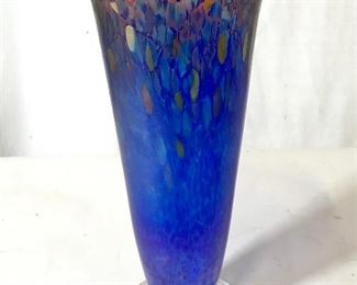ROBERT HELD Signed Footed Art Glass Cobalt Vase