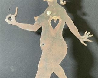 Signed Nude Aphrodite Folk Art Flat Iron Sculpture