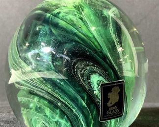 KERRY GLASS Green Art Glass Paperweight, IRELAND