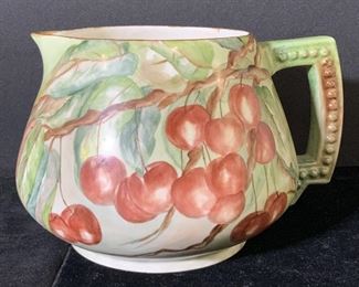 LIMOGES FRANCE Antique Cherry Motif Cider Pitcher