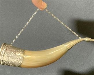 Antique Metal & Bone Duck Powder Horn