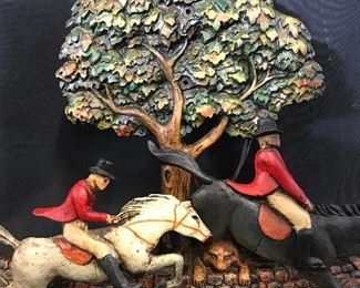 HUEBBE Signed Fox Hunt Wall Sconce