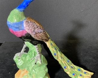 DRESDEN Signed Antique Porcelain Peacock Figural