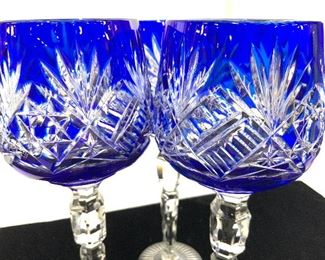 Set 3 Cobalt Blue Bohemian Glasses, Crystalware