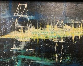J TOLLER Signed SF Bay Bridge Acrylic Painting