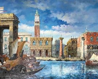 CLAYTON Signed Oil Painting of Venice