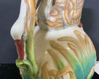 Signed MAJOLICA SWAN Pitcher Centerpiece