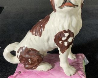 Antique English Porcelain Dog On Pillow Figural
