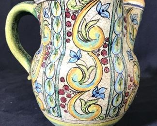 Hand Painted Floral Filigree Ceramic Pitcher