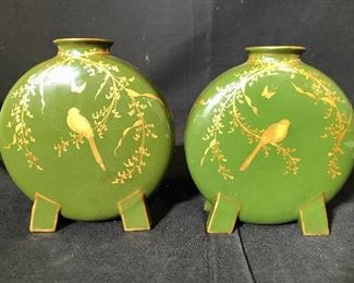 Pair Asian Footed Porcelain Canteen Vases