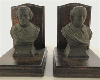 Pair Vintage Wooden & Bronze Shakespeare Bookends