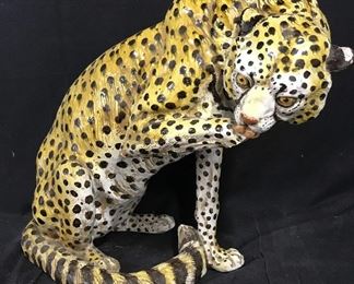 Hand Painted Porcelain Cheetah Statue 19.5 In H