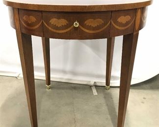 Vintage Round Inlaid Side Table W Brass Feet
