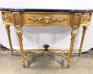 French Louis XVI G Leafed Marble Top Console Table