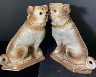 Pair STAFFORDSHIRE Antique Porcelain Pug Figurals