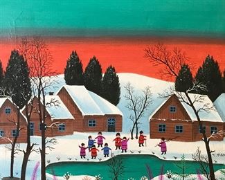 T. MARKOVA Signed Folk Art Oil on Canvas