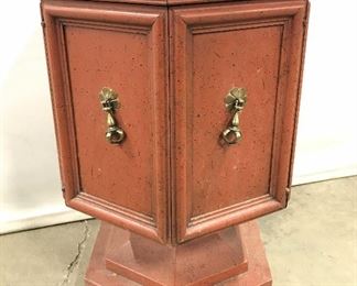 Stone Top Wooden Pedestaled Hexagon Side Table