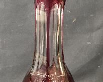 Floral Cut Cranberry Glass Decanter W Stopper