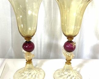 Pair Signed Grand Murano Glass Vases 21 in H