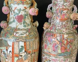 Near Pair Vintage Sign Asian Porcelain Floor Vases