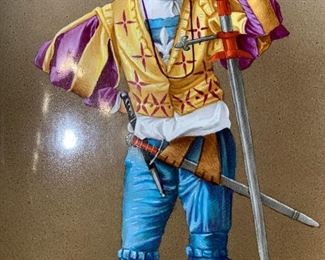 Antique JB Signed Tempera Painting, Man w Swords