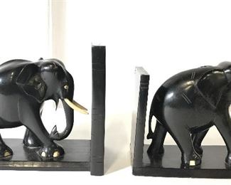Lot 2 Carved Bone Elephant Bookends