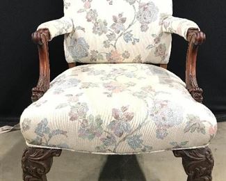 Vintage Carved Wooden Upholstered Bergere Chair